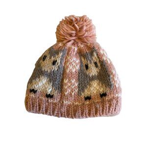 San Diego Hat Co. Kids Knit Beanie Pink Owl Design Ages 4-6 With Pom Pom
